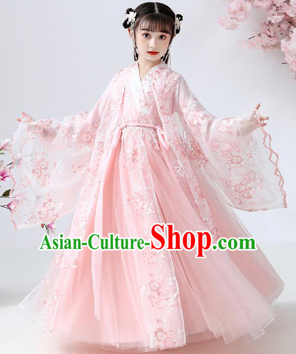 Chinese Traditional Royal Princess Pink Hanfu Dress Ancient Han Dynasty Girl Costumes Cloak Blouse and Skirt Apparels for Kids