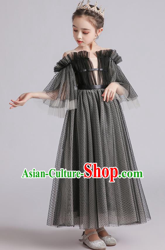 Top Grade Girls Stage Show Grey Veil Dress Children Birthday Costume Baby Princess Full Dress