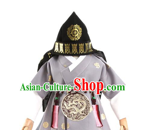 Asian Korea Traditional Embroidered Grey Shirt and Pants Children Birthday Fashion Korean Apparels Boys Hanbok Costumes for Kids