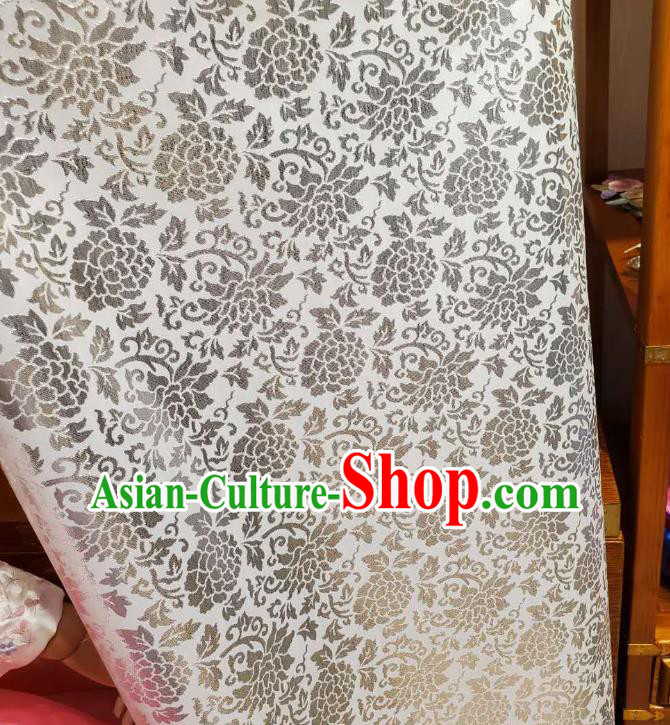 Asian Korean White Brocade Korea Fashion Traditional Flowers Pattern Silk Fabric Tapestry Satin Material