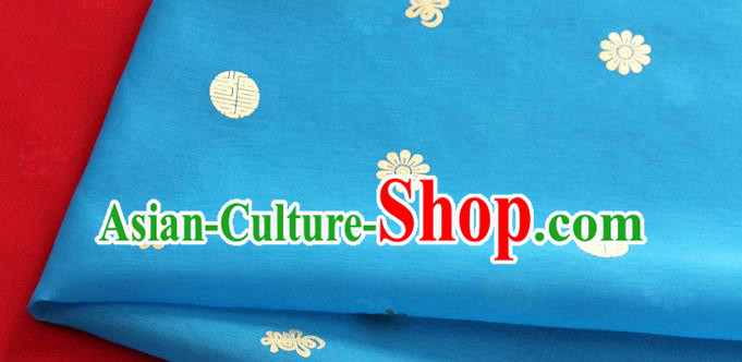 Asian Korea Traditional Longevity Chrysanthemum Pattern Blue Silk Fabric Korean Fashion Material