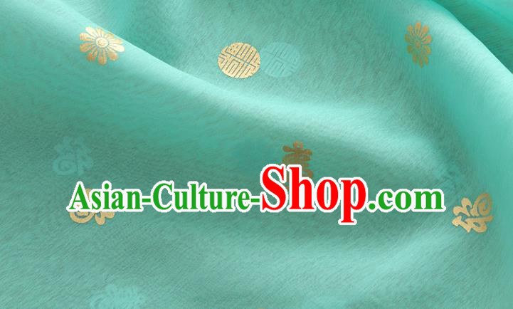 Asian Korea Traditional Longevity Chrysanthemum Pattern Green Silk Fabric Korean Fashion Material