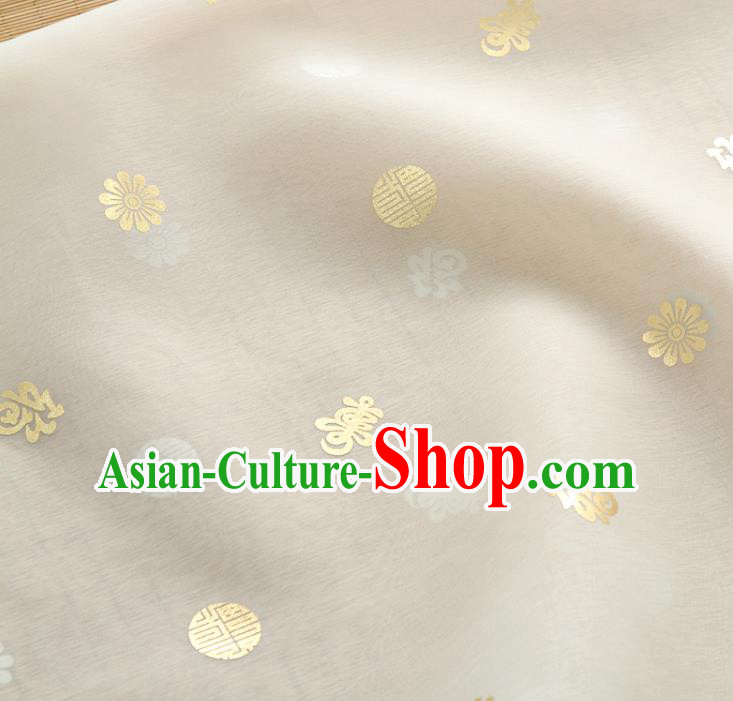 Asian Korea Traditional Longevity Chrysanthemum Pattern Beige Silk Fabric Korean Fashion Hanbok Material