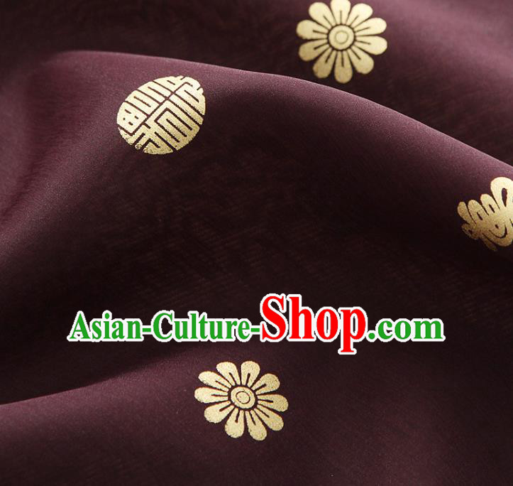 Asian Korea Traditional Longevity Chrysanthemum Pattern Purplish Red Silk Fabric Korean Fashion Hanbok Material