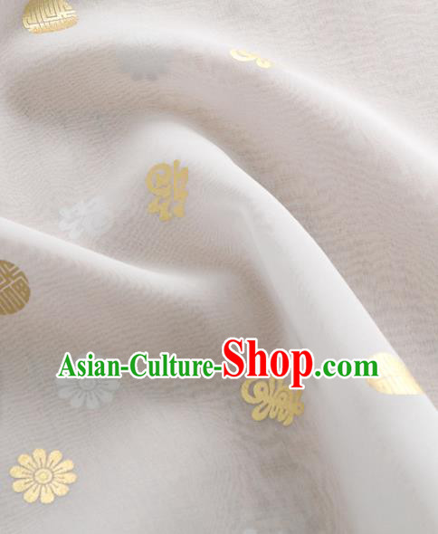 Asian Korea Traditional Longevity Chrysanthemum Pattern White Silk Fabric Korean Fashion Hanbok Material