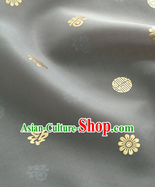 Asian Korea Traditional Longevity Chrysanthemum Pattern Grey Silk Fabric Korean Fashion Hanbok Material