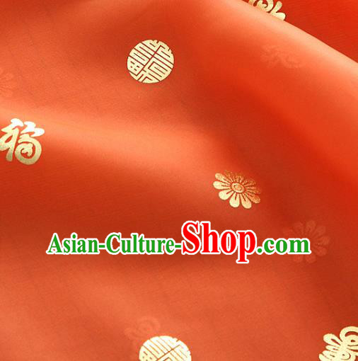 Asian Korea Traditional Longevity Chrysanthemum Pattern Orange Silk Fabric Korean Fashion Hanbok Material