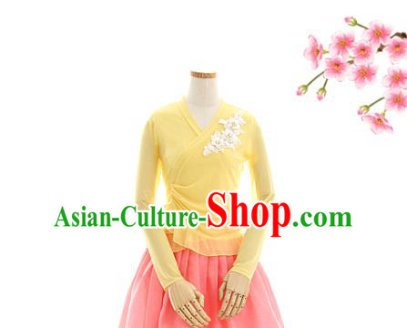 Korean Traditional Yellow Veil Blouse and Pink Skirt Korea Fashion National Dance Costumes Hanbok Apparels