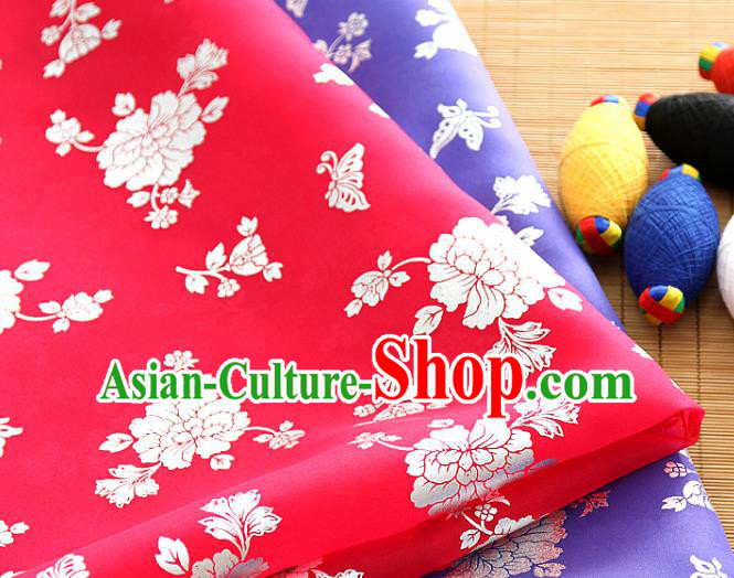 Asian Korea Classical Peony Pattern Red Silk Fabric Korean Traditional Fashion Drapery Hanbok Material