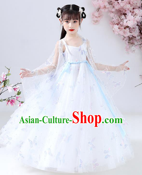 Chinese Traditional Tang Suit White Hanfu Dress Ancient Girl Costumes Stage Show Apparels for Kids