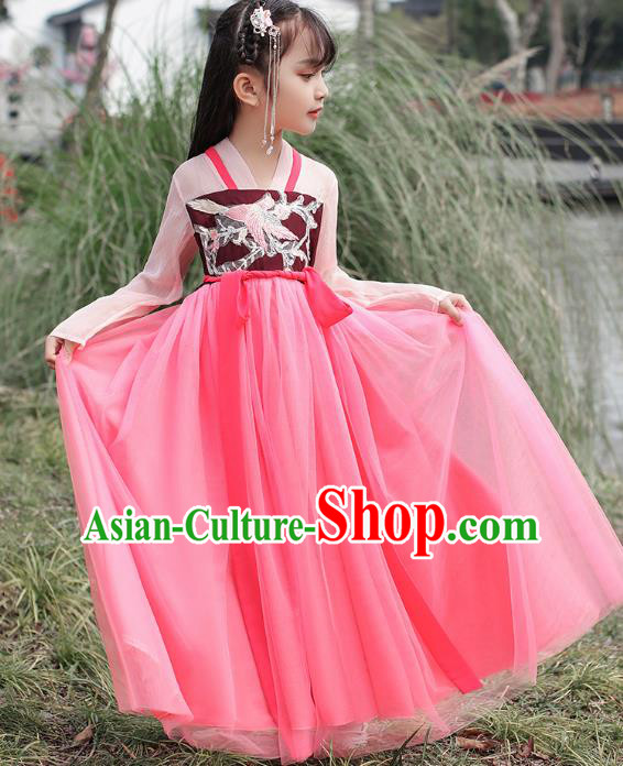 Chinese Traditional Hanfu Dress Ancient Princess Costumes Stage Show Girl Blouse and Skirt Tang Dynasty Apparels for Kids