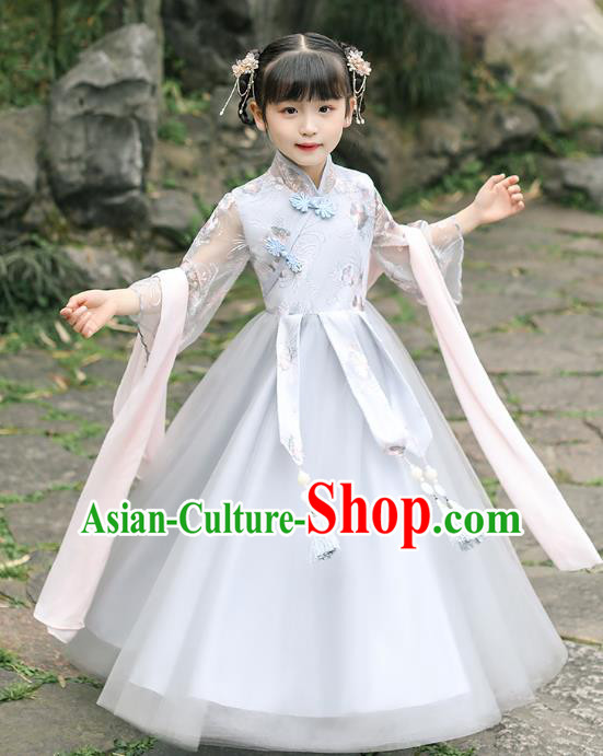 Chinese Traditional Tang Suit Grey Qipao Dress Ancient Girl Costumes Stage Show Cheongsam Apparels for Kids