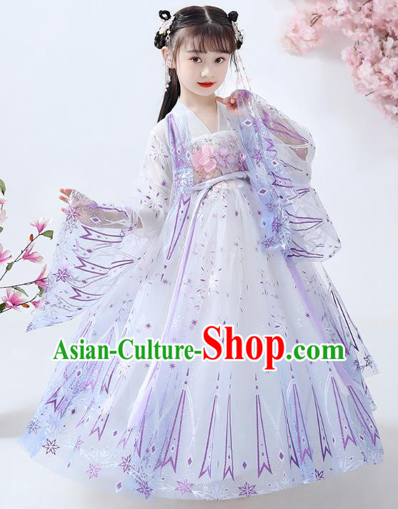 Chinese Traditional White Hanfu Dress Ancient Princess Costumes Stage Show Girl Cape Blouse and Skirt Apparels for Kids