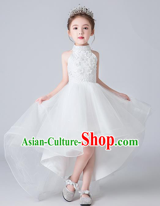 Professional Stage Show White Bubble Dress Girls Birthday Costume Children Top Grade Compere Veil Trailing Full Dress