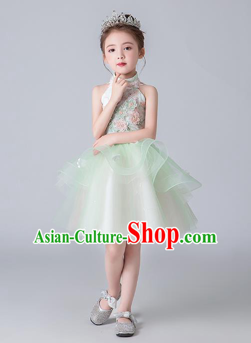 Professional Stage Show Green Veil Bubble Dress Girls Birthday Costume Children Top Grade Compere Short Full Dress