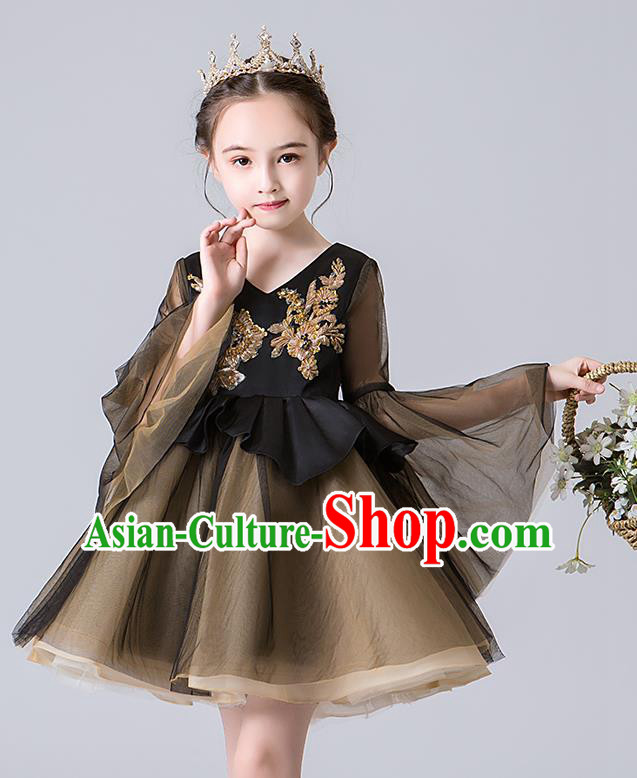 Professional Stage Show Black Veil Bubble Dress Girls Birthday Costume Children Top Grade Compere Short Full Dress