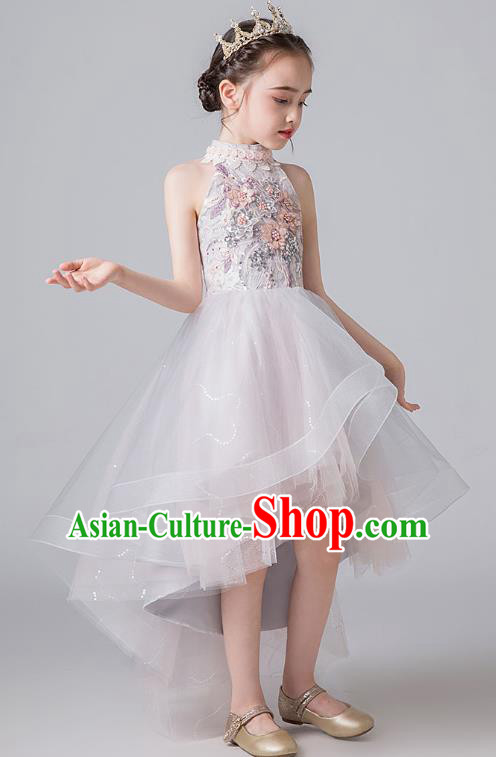 Professional Stage Show Catwalks Compere Veil Dress Birthday Costume Children Top Grade Flower Girls Full Dress