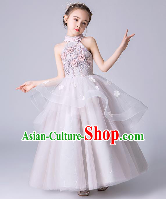 Professional Stage Show Girls Catwalks Lilac Dress Children Birthday Costume Top Grade Compere Veil Full Dress