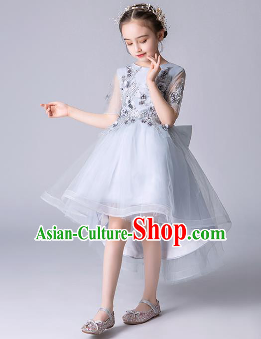 Professional Stage Show Girls Catwalks Blue Short Dress Children Birthday Costume Top Grade Compere Bubble Full Dress