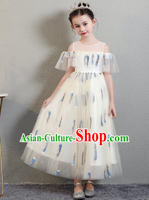 Top Grade Birthday Light Yellow Full Dress Children Compere Costume Stage Show Girls Catwalks Veil Dress