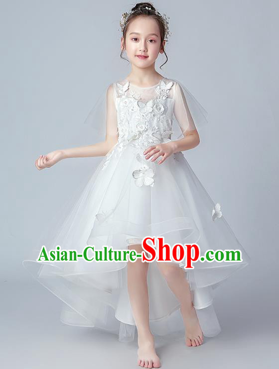 Top Grade Birthday White Veil Full Dress Children Compere Costume Stage Show Girls Catwalks Butterfly Dress