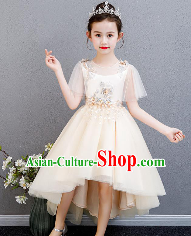 Top Grade Children Birthday Costume Compere Bubble Full Dress Professional Stage Show Girls Catwalks Beige Dress