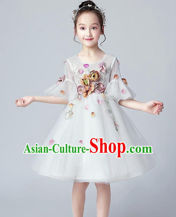 Top Grade Birthday Flowers Fairy Full Dress Children Compere Costume Stage Show Girls Catwalks Veil Dress