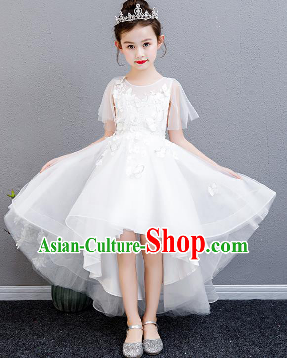 Top Grade Children Compere Costume Birthday Full Dress Professional Stage Show Girls Catwalks White Bubble Veil Dress