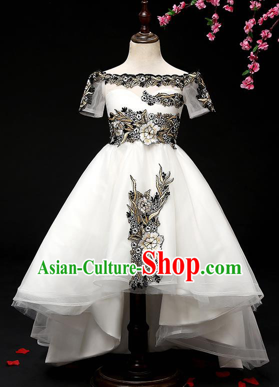 Top Grade Catwalks White Full Dress Children Birthday Costume Stage Show Girls Compere Dress