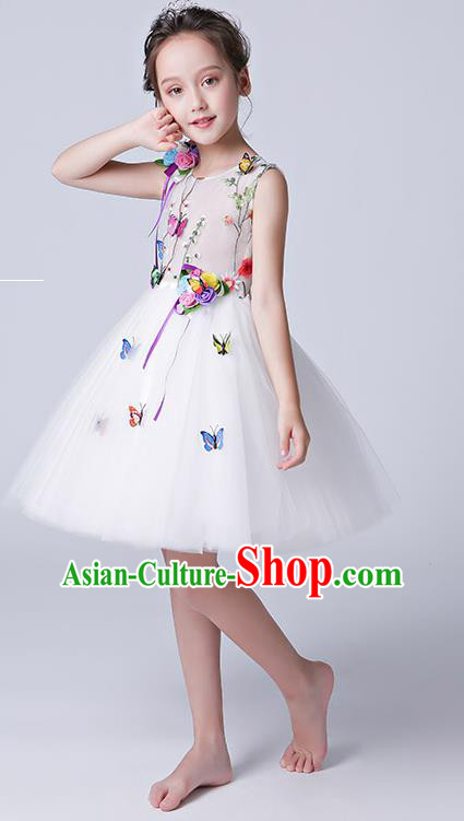 Top Grade Catwalks Short Full Dress Children Birthday Costume Stage Show Girls Compere White Veil Bubble Dress