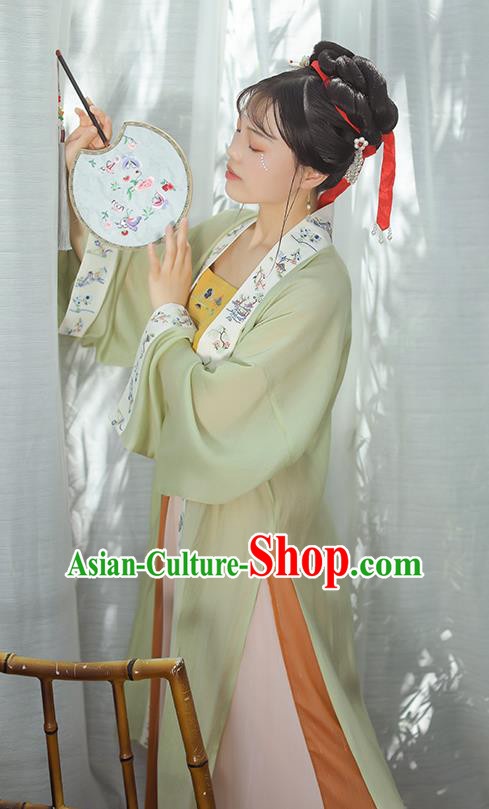 Chinese Ancient Song Dynasty Palace Princess Garment Traditional Hanfu Dress Costumes Green BeiZi Top and Skirt Full Set