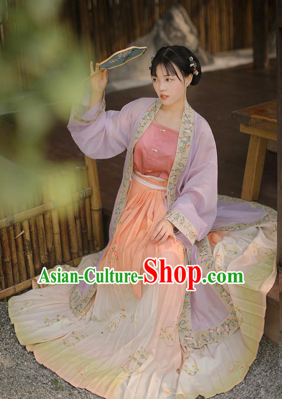 Chinese Ancient Noble Lady Costumes Traditional Hanfu Dress BeiZi Top and Skirt Song Dynasty Palace Princess Garment