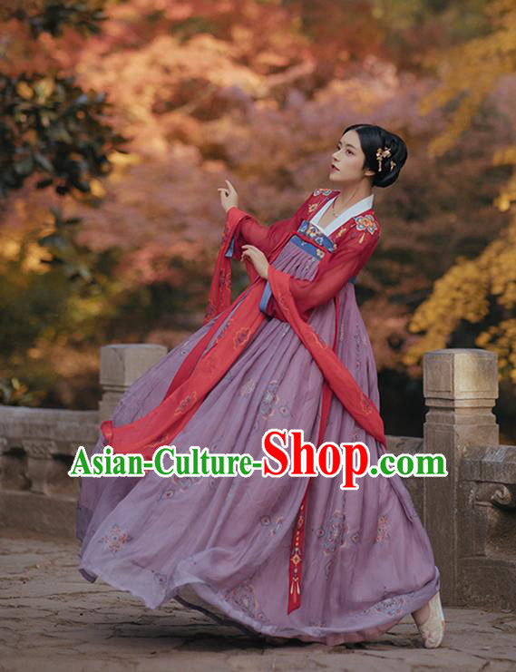 Chinese Ancient Court Woman Costumes Traditional Hanfu Tang Dynasty Princess Red Blouse and Dress Apparels