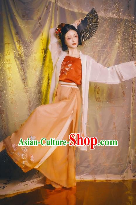 Chinese Ancient Female Civilian Costumes Traditional Hanfu Song Dynasty Apparels BeiZi Top And Pants Full Set