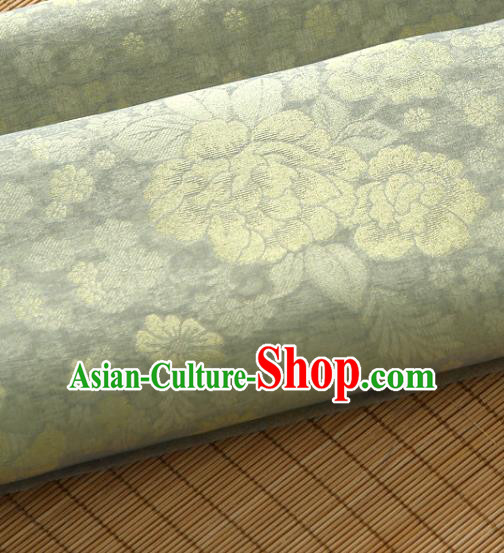 Asian Korea Classical Peony Flowers Pattern Light Green Silk Fabric Korean Fashion Drapery Traditional Hanbok Material