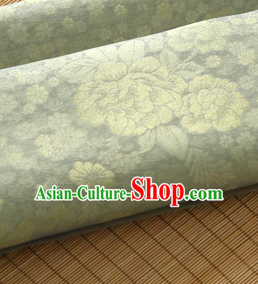 Asian Korea Classical Peony Flowers Pattern Light Green Silk Fabric Korean Fashion Drapery Traditional Hanbok Material