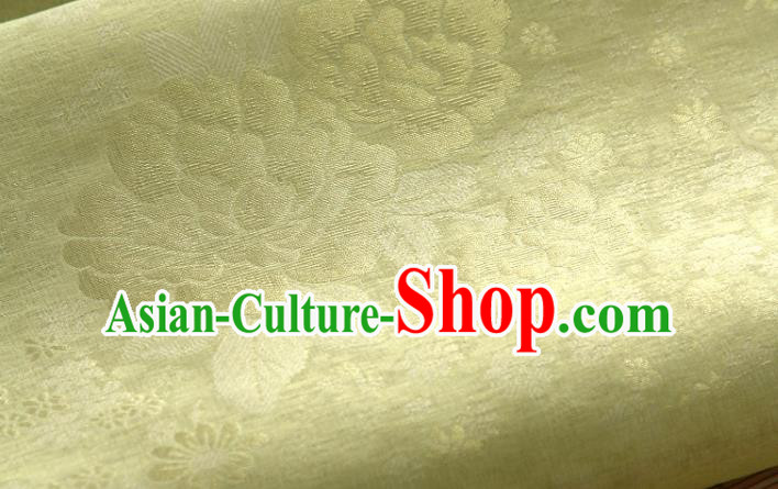 Asian Korea Classical Peony Flowers Pattern Yellow Silk Fabric Korean Fashion Drapery Traditional Hanbok Material