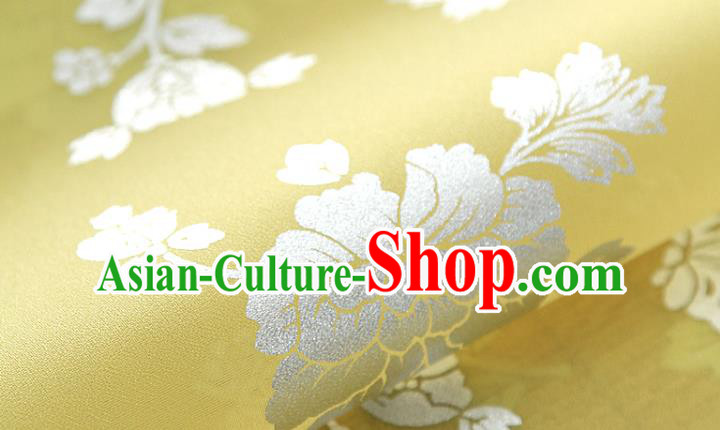 Asian Korea Classical Peony Pattern Light Yellow Silk Fabric Korean Traditional Fashion Drapery Hanbok Material