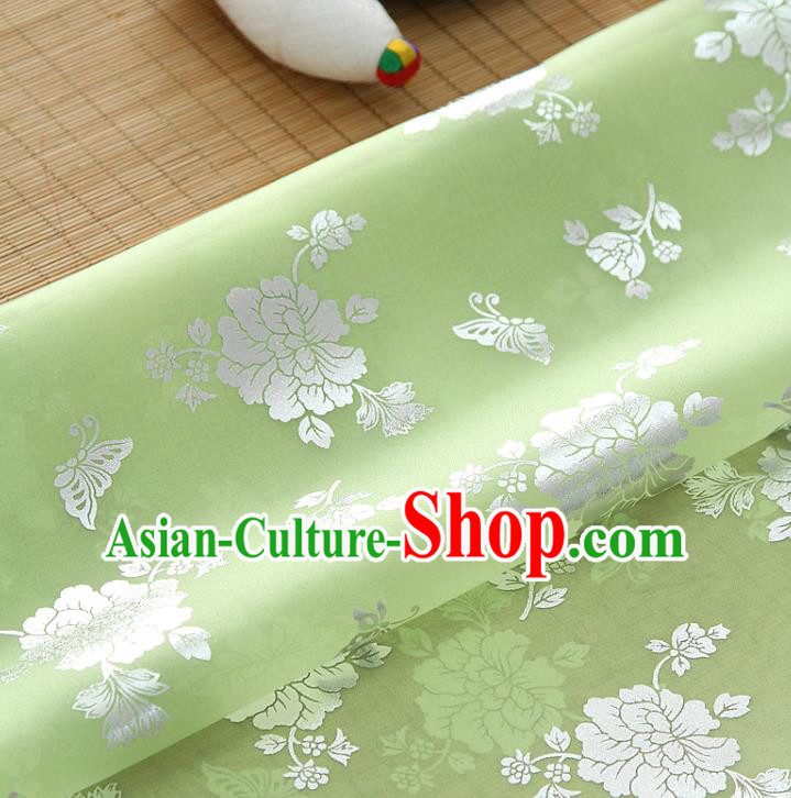 Asian Korea Classical Peony Pattern Light Green Silk Fabric Korean Traditional Fashion Drapery Hanbok Material