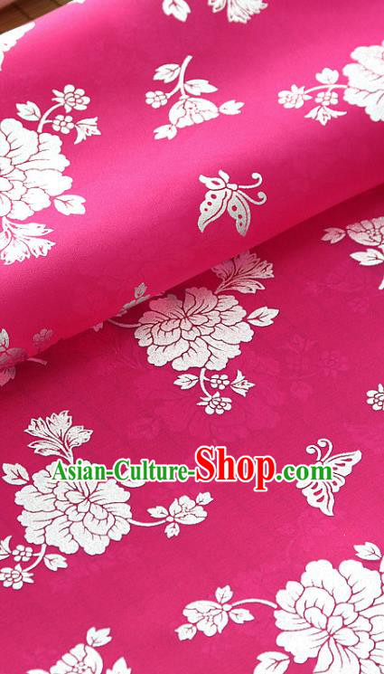 Asian Korea Classical Peony Pattern Rosy Silk Fabric Korean Traditional Fashion Drapery Hanbok Material