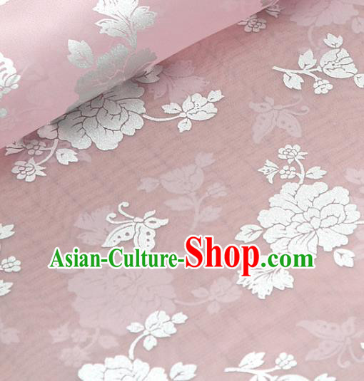 Asian Korea Classical Peony Pattern Pink Silk Fabric Korean Traditional Fashion Drapery Hanbok Material