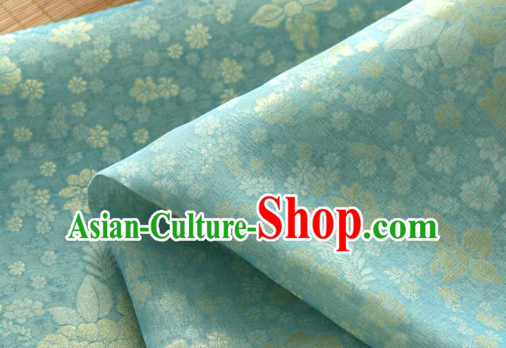 Asian Korea Classical Peony Flowers Pattern Green Silk Fabric Korean Fashion Drapery Traditional Hanbok Material