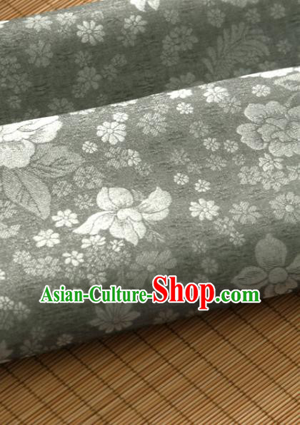 Asian Korea Classical Peony Flowers Pattern Deep Grey Silk Fabric Korean Fashion Drapery Traditional Hanbok Material