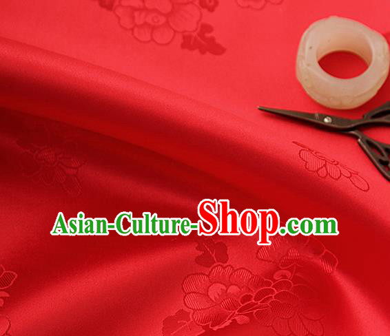 Traditional Korean Classical Roses Pattern Red Satin Drapery Hanbok Material Asian Korea Fashion Silk Fabric