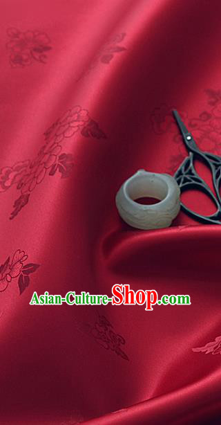 Traditional Korean Classical Roses Pattern Wine Red Satin Drapery Hanbok Material Asian Korea Fashion Silk Fabric