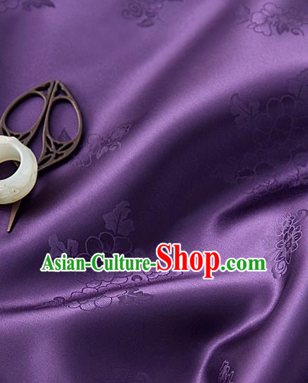 Traditional Korean Classical Roses Pattern Deep Purple Satin Drapery Hanbok Material Asian Korea Fashion Silk Fabric