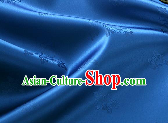 Traditional Korean Classical Roses Pattern Deep Blue Satin Drapery Hanbok Material Asian Korea Fashion Silk Fabric