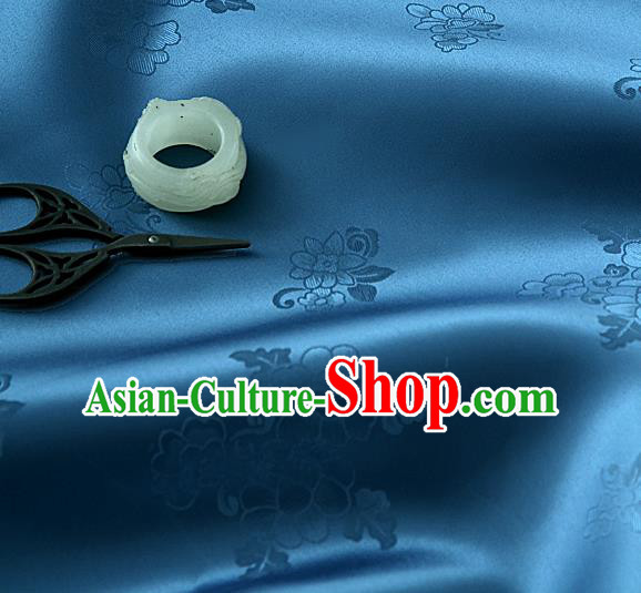 Traditional Korean Classical Roses Pattern Navy Satin Drapery Hanbok Material Asian Korea Fashion Silk Fabric