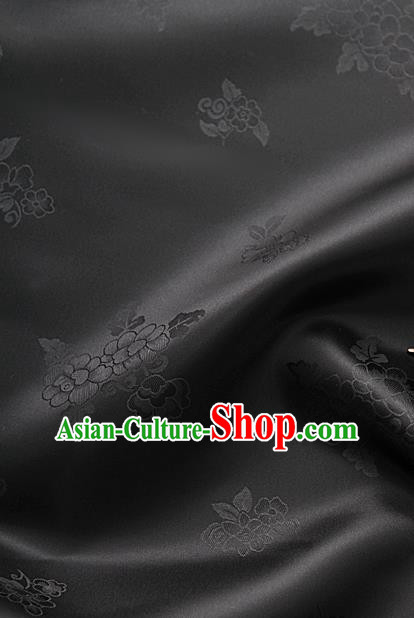Traditional Korean Classical Roses Pattern Black Satin Drapery Hanbok Material Asian Korea Fashion Silk Fabric