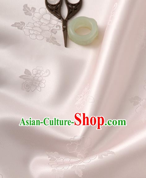 Traditional Korean Classical Roses Pattern Light Pink Satin Drapery Hanbok Material Asian Korea Fashion Silk Fabric